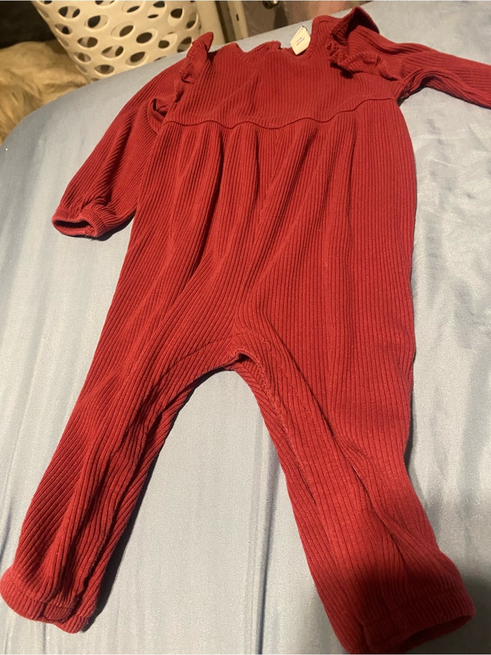 Ribbed Long Sleeve Infant Romper - burgundy